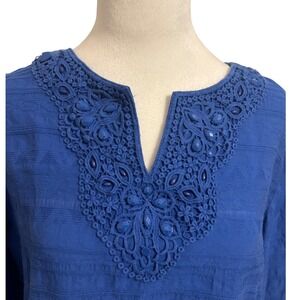 Alfred Dunner‎ sz 16 beaded blue 3/4 sleeve tunic top blouse vacation office